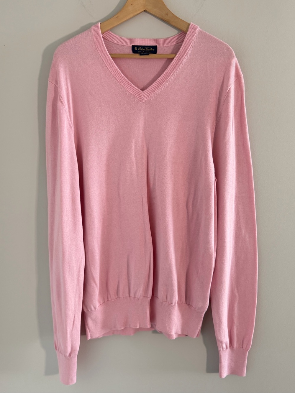 Brooks Brothers Mens L Supima Cotton Sweater Pink V Neck Pullover Preppy - Picture 2 of 10